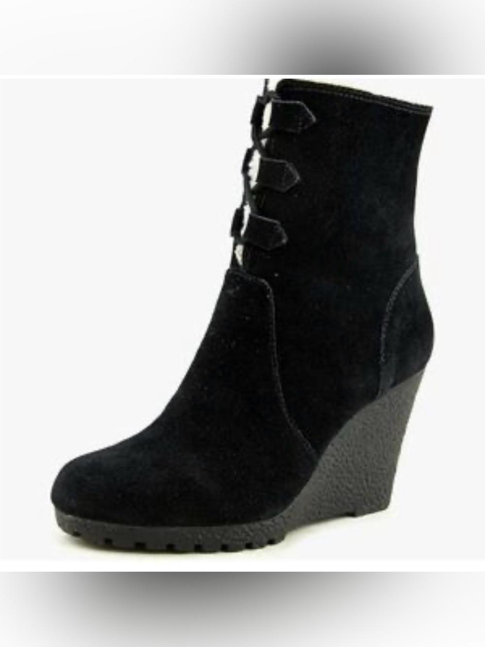 Michael Kors Rory Black Suede Wedge Ankle Boots Faux Fur Lined Size 8
